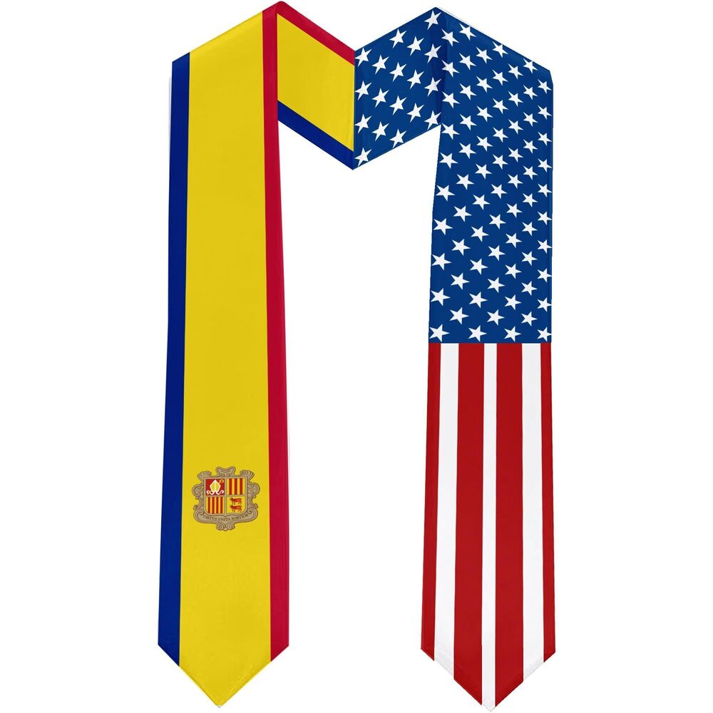 2489 2025 Andorra Flag and USA Flag Graduation Stole Graduation Sash Class